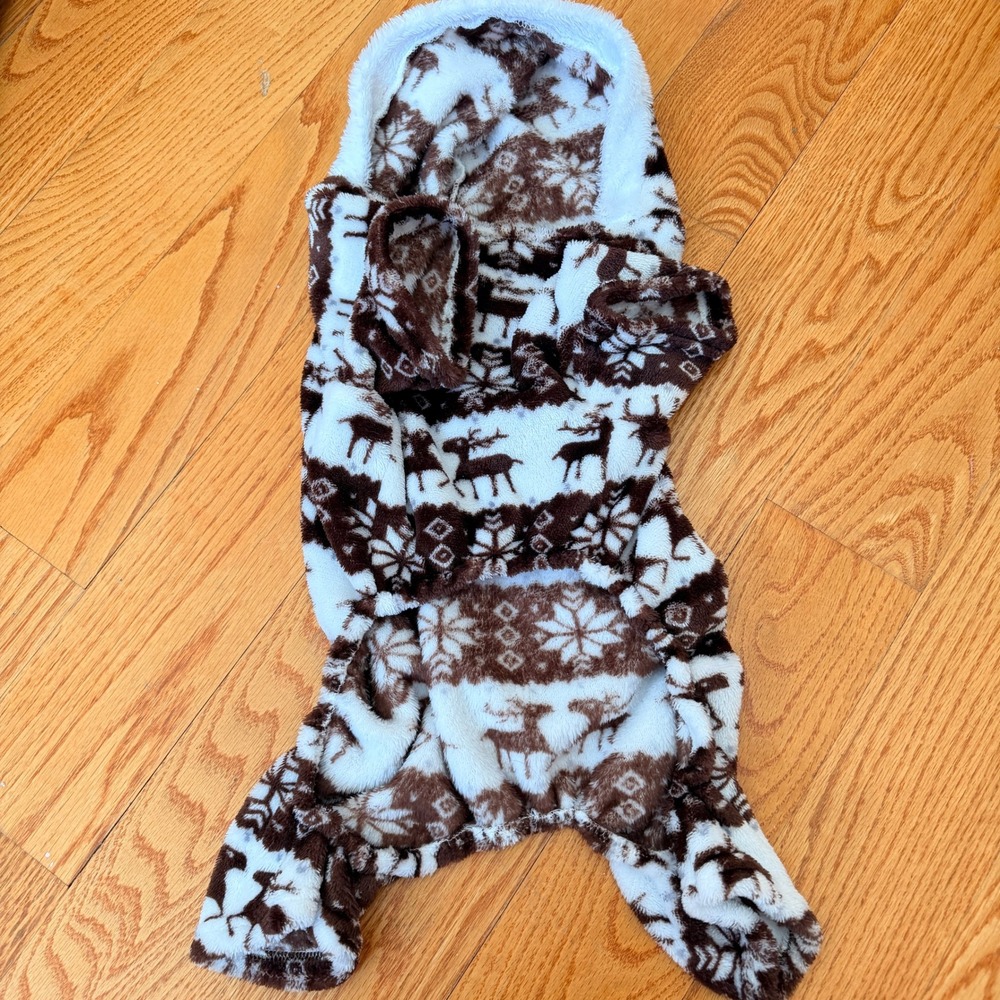 Dog Clothes Bundle - Plaid Fleece Vest - Reindeer Onesie - Polo - Size S/M - Picture 5 of 7